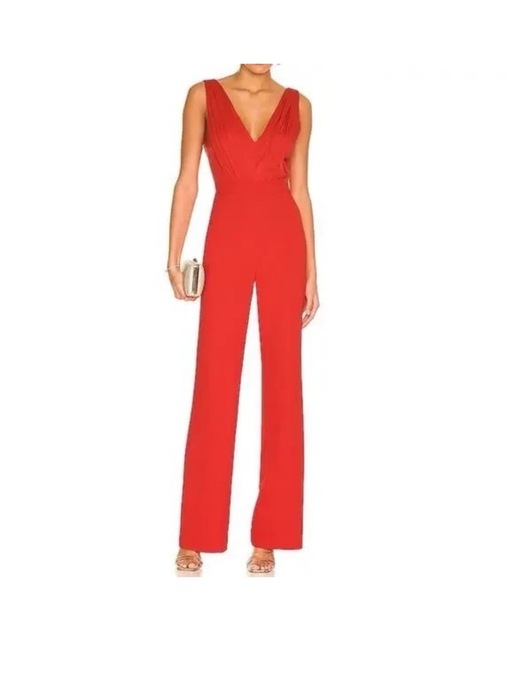 Alice + Olivia Gale Red Sleeveless V-Neck Wide-Leg Jumpsuit